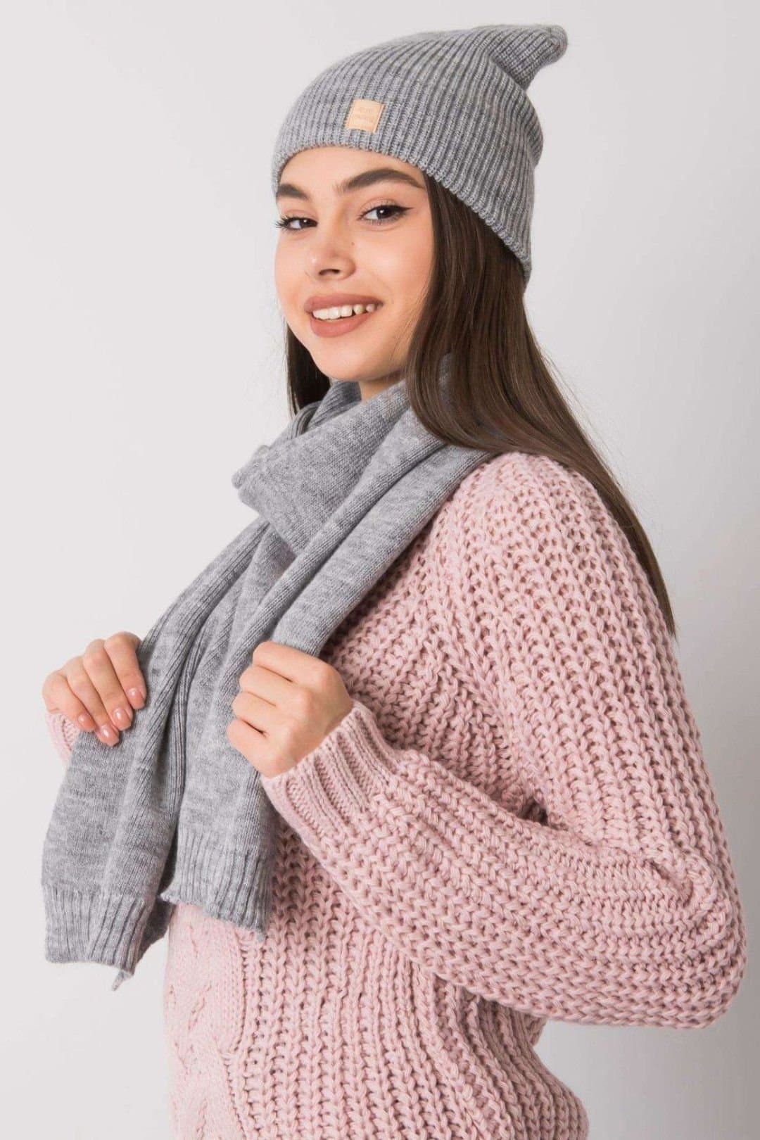 Love Lace Love Lace Women's Winter Hat & Scarf Set Made in Poland for Everyday Warmth Comfort in Grey