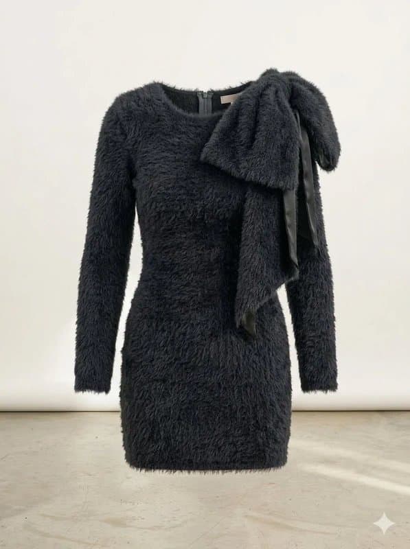ASOS ASOS luxe viral  Statement Fluffy knit Backless mini Dress w/ Dramatic Bow 2