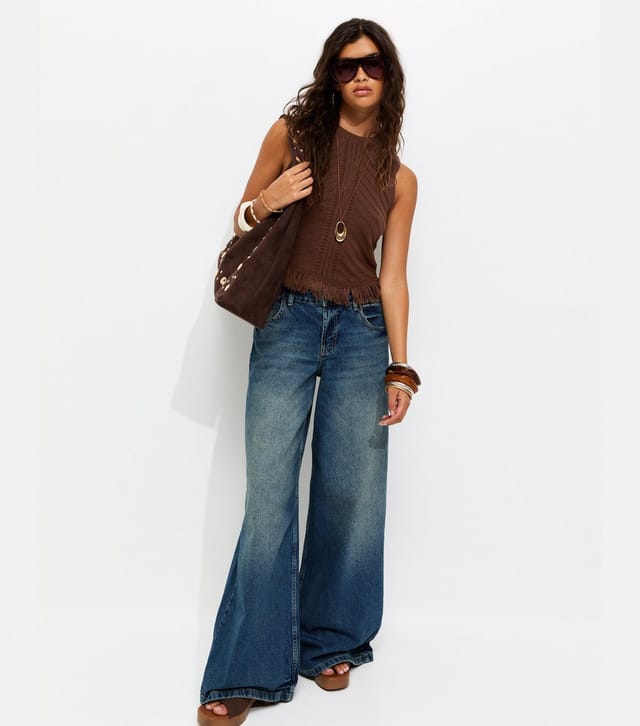 New Look Women's Dark Brown Cotton Rich Tassel Hem Knitted Vest New Look - 3