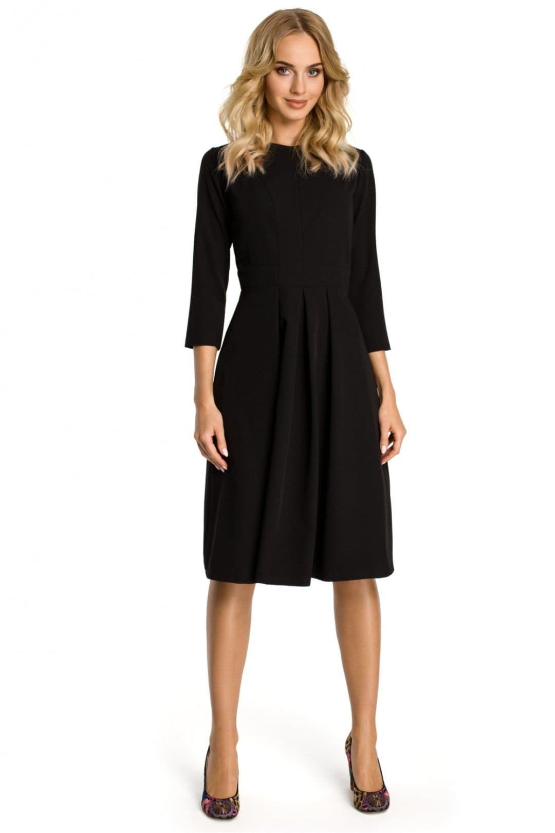 Love Lace Love Lace Women's Waist Cinching Ruffle Day Dress 3/4 Sleeve in Black