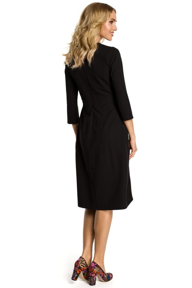 Love Lace Love Lace Women's Waist Cinching Ruffle Day Dress 3/4 Sleeve in Black - 2