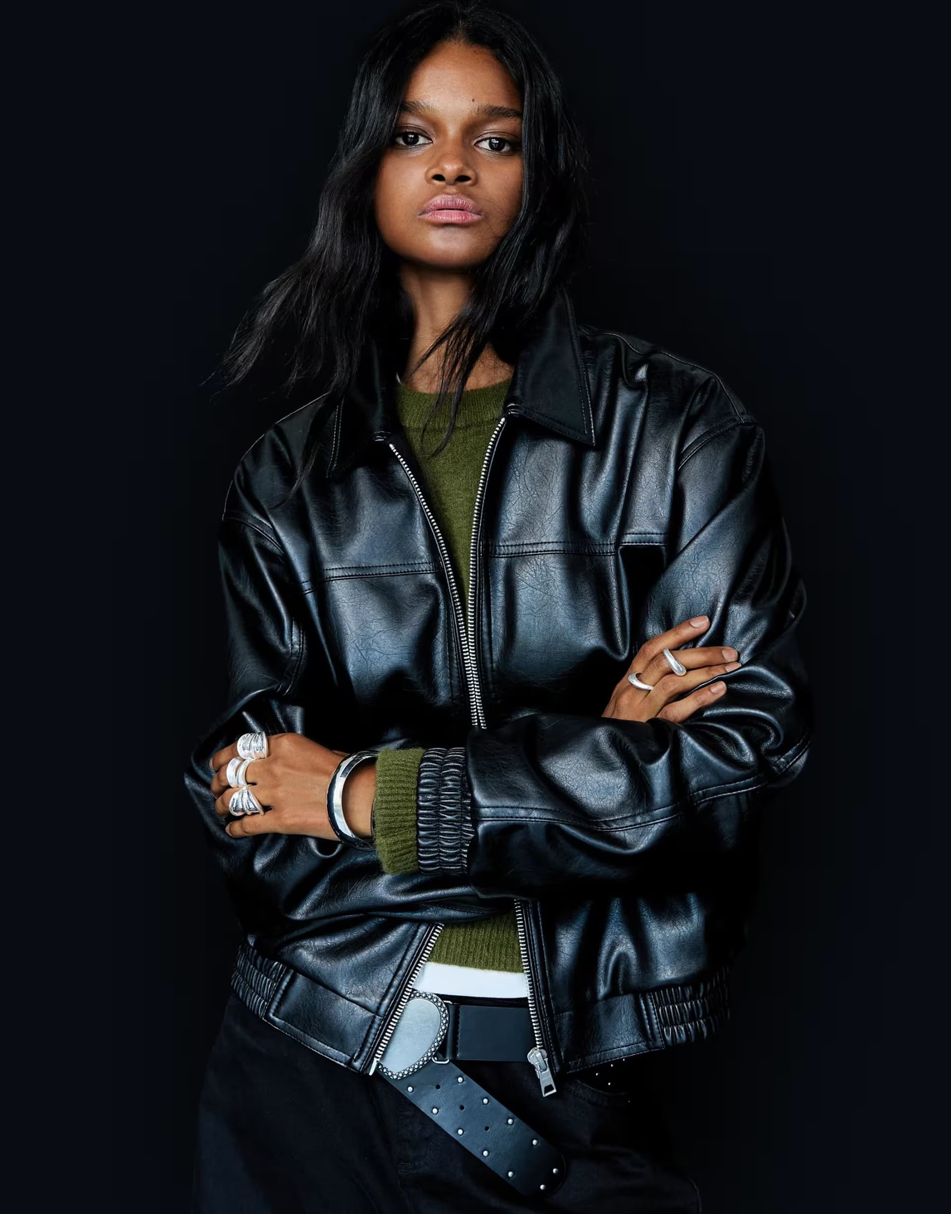 ASOS Bershka faux leather oversized jacket in black