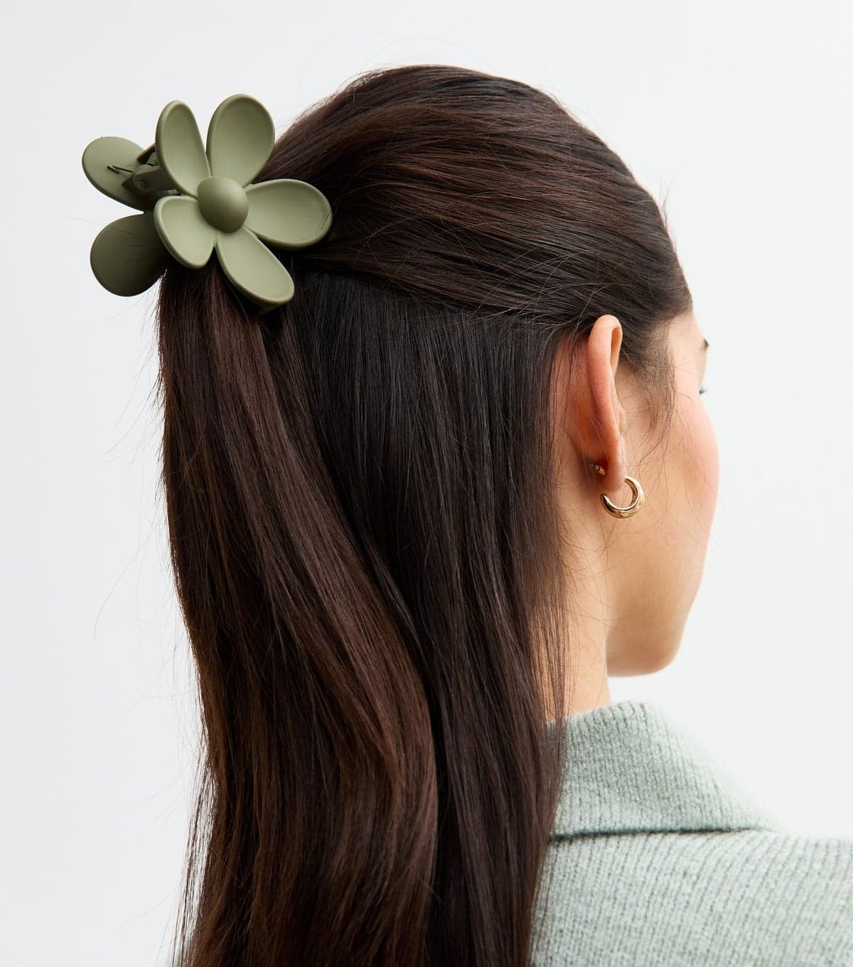 New Look Khaki Green Large Matte Flower Hair Claw Clip New Look