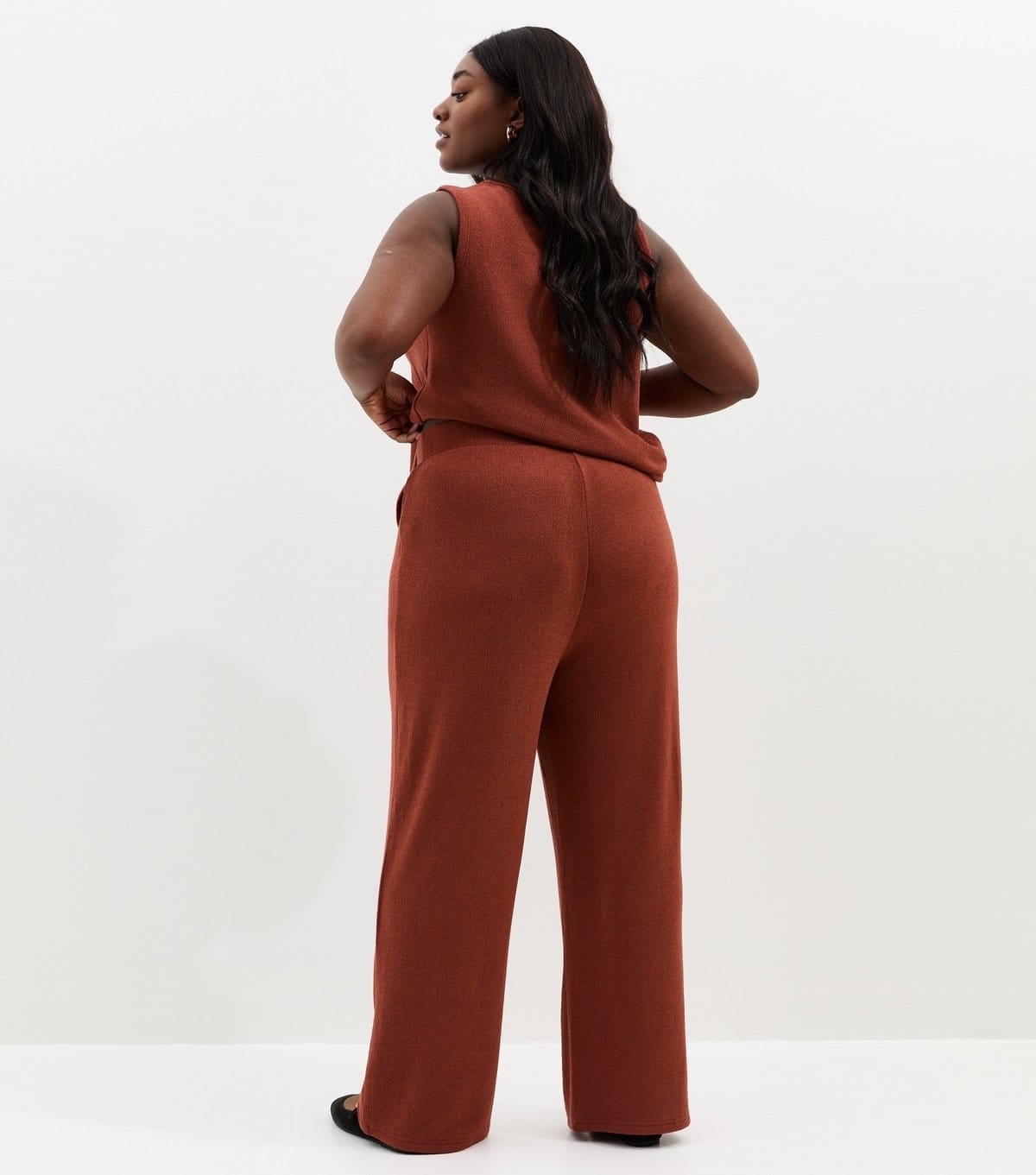 New Look Women's Plus Size Dark Red Textured Wide Leg Trousers Curves New Look - 4