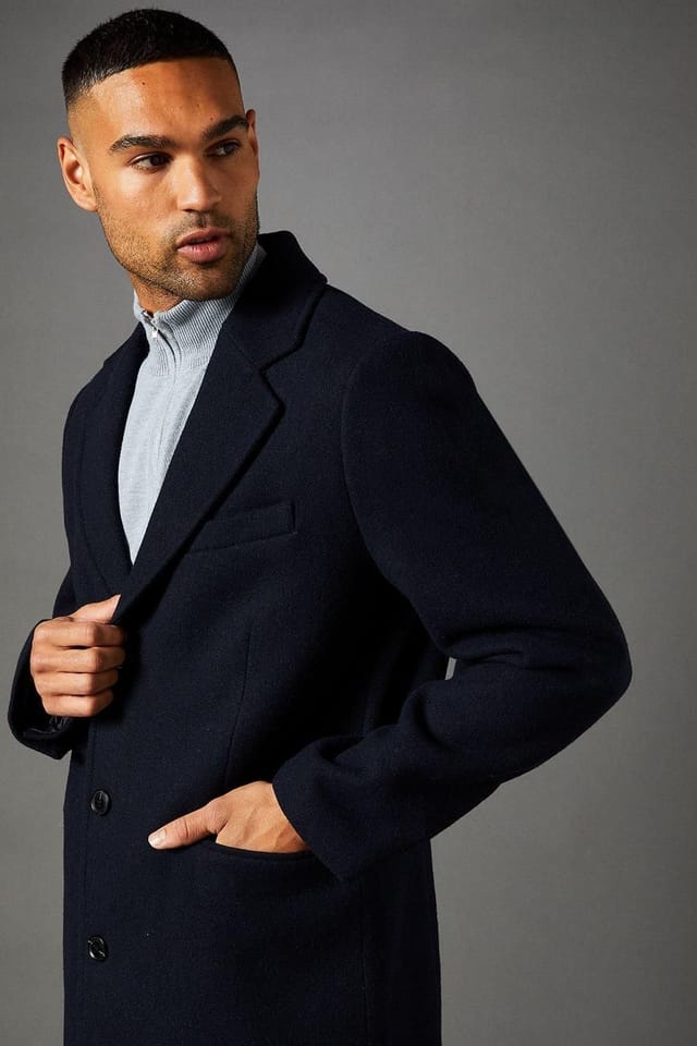 Burton Burton Men's Navy Signature 3 Button Epsom Wool Blend coat - 2