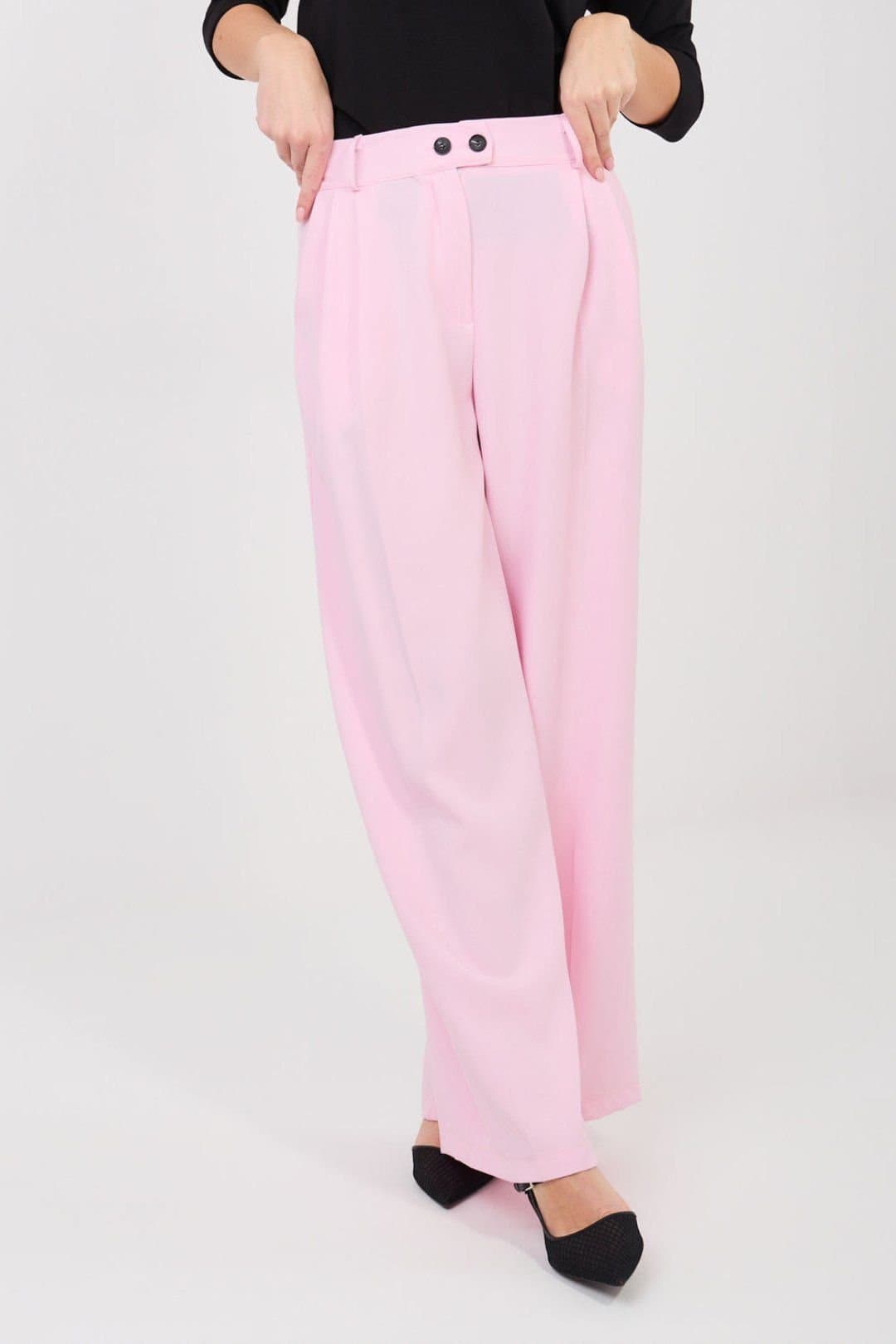 Love Lace Love Lace Pink Polyester/Elastane High Waist Wide Leg Trousers