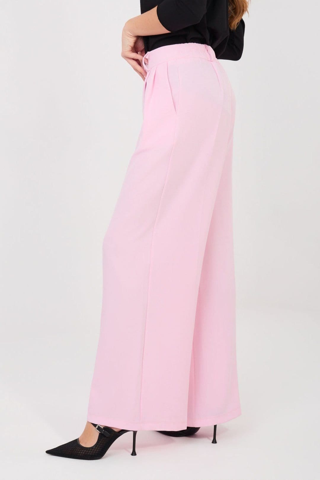 Love Lace Love Lace Women's Elegant High Waist Wide Leg Trousers Style 225565 in Pink - 4
