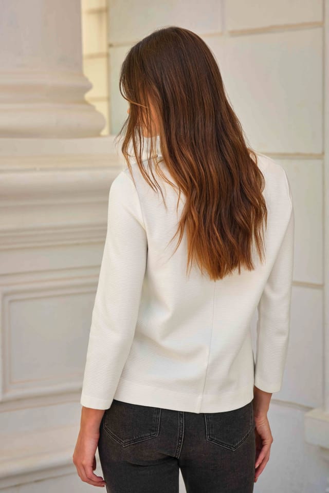 Pure Collection Pure Collection Women's Button Shoulder Ottoman Top in Off-White - 2