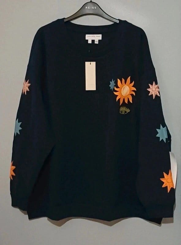 Never Fully Dressed Navy Embroidered Floral Sweatshirt - Size L