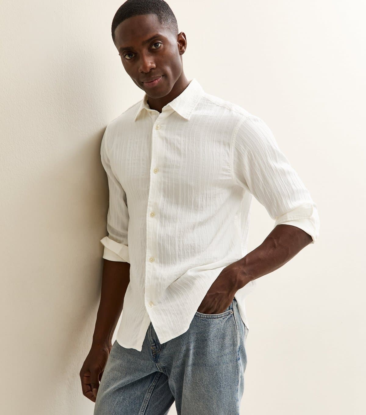 jack & jones Men's Off White Kingston Long Sleeve Shirt Jack & Jones New Look