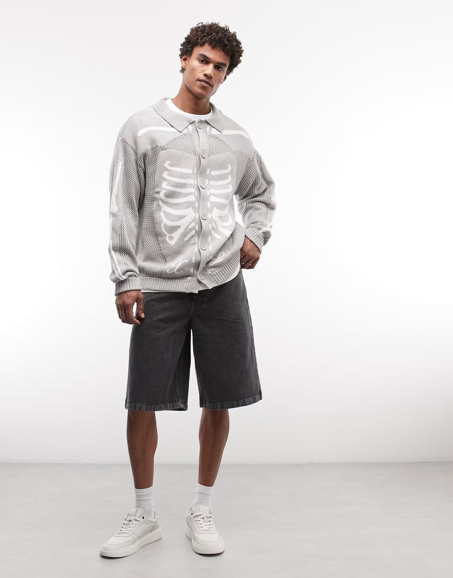 ASOS XLARGE scanner knitted button up cardigan in grey