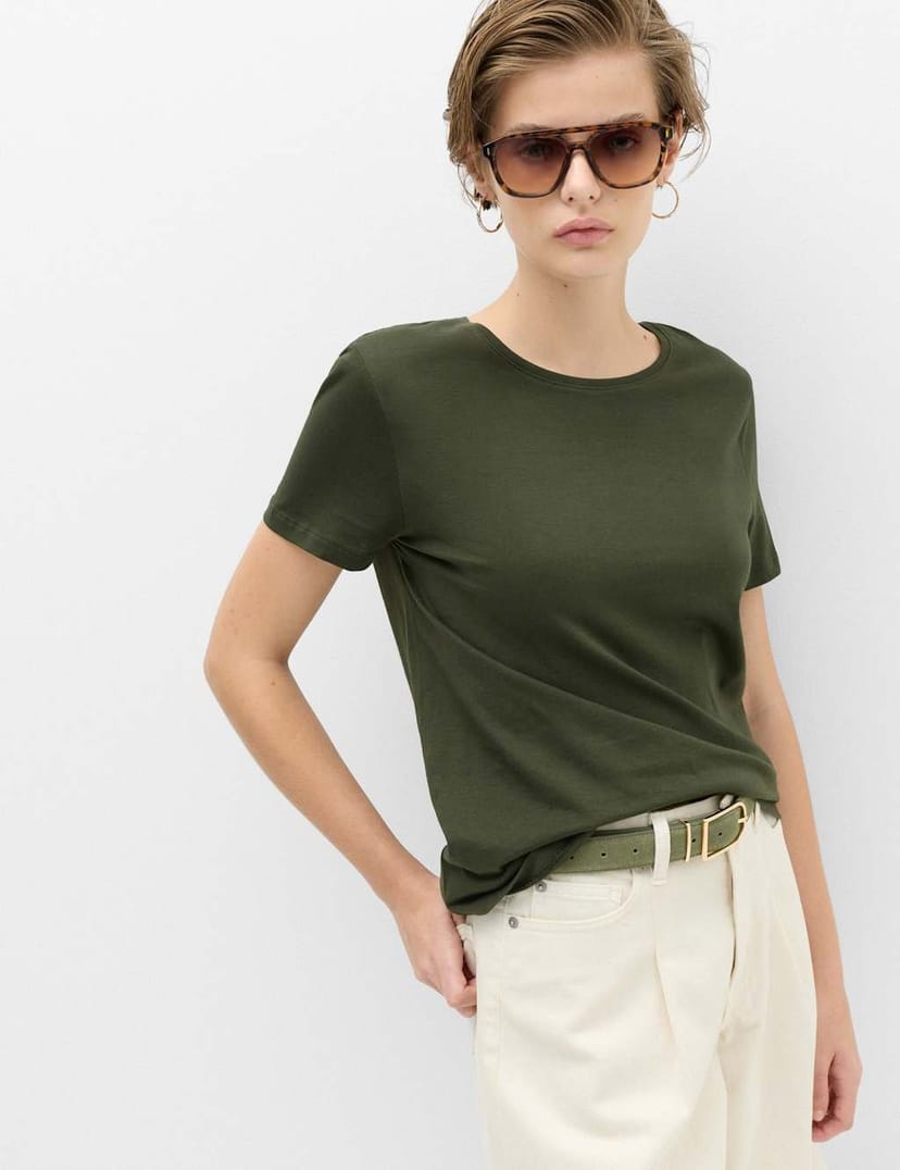 Marks & Spencer M&S Pure Cotton Crew Neck T-Shirt Dark Khaki - 1