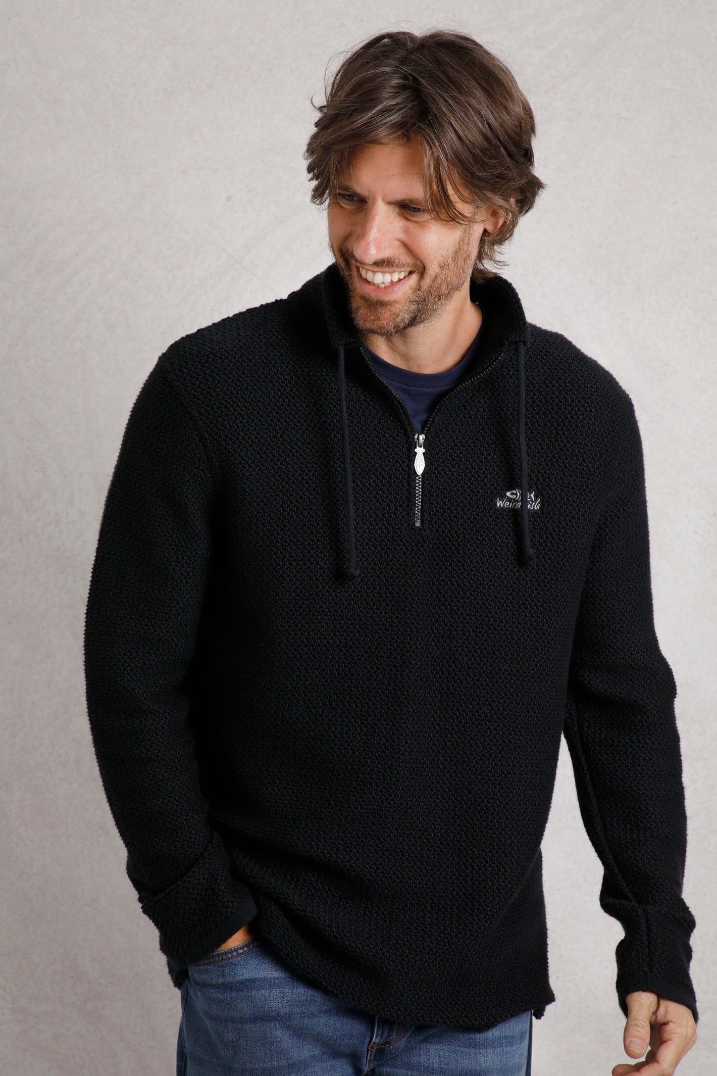 Weird Fish Weird Fish Men's Cruiser 1/4 Zip Macaroni Sweatshirt in Black - 4