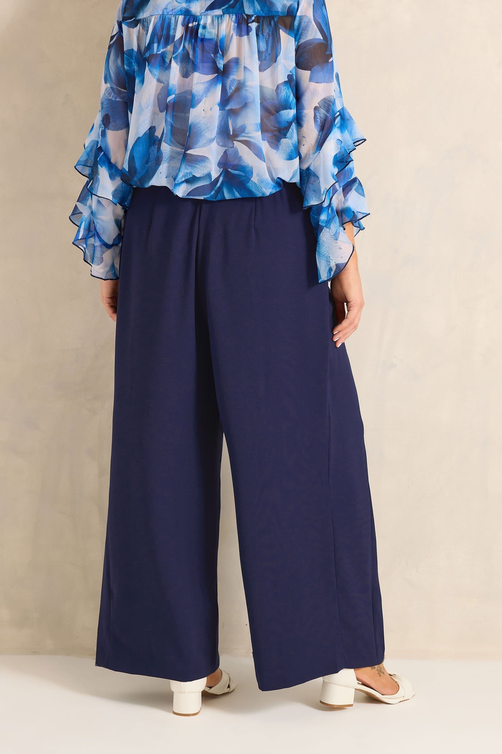 Evans Evans Mid Navy Wide Leg Trousers