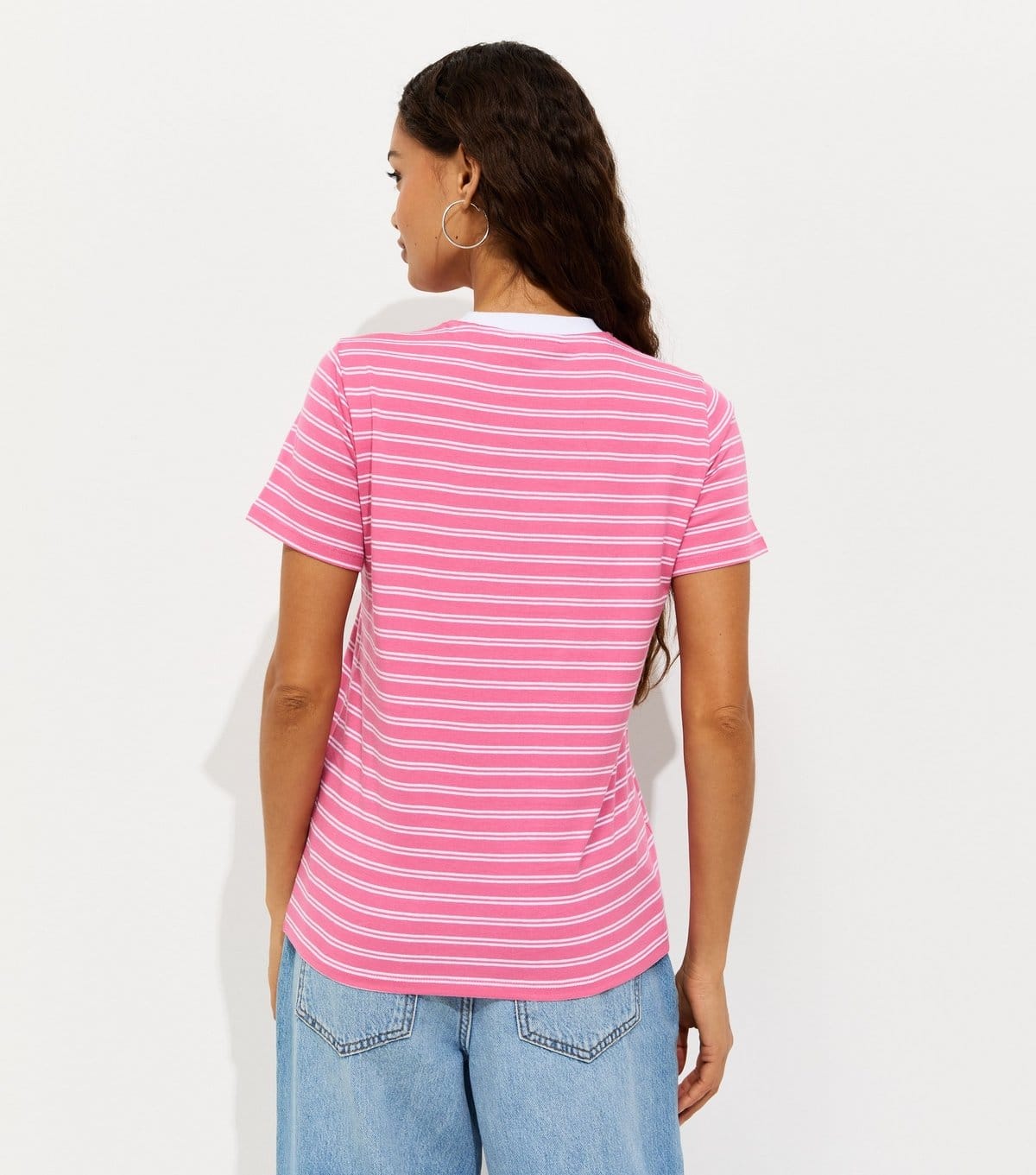 New Look Women's Petite Pink Cotton Striped NYC Relaxed T-Shirt New Look - 4