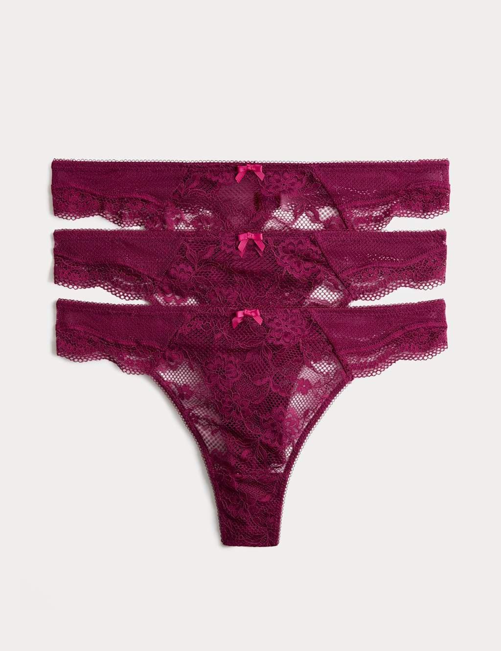 Marks & Spencer M&S 3pk Jasmine Lace Thongs Dark Raspberry