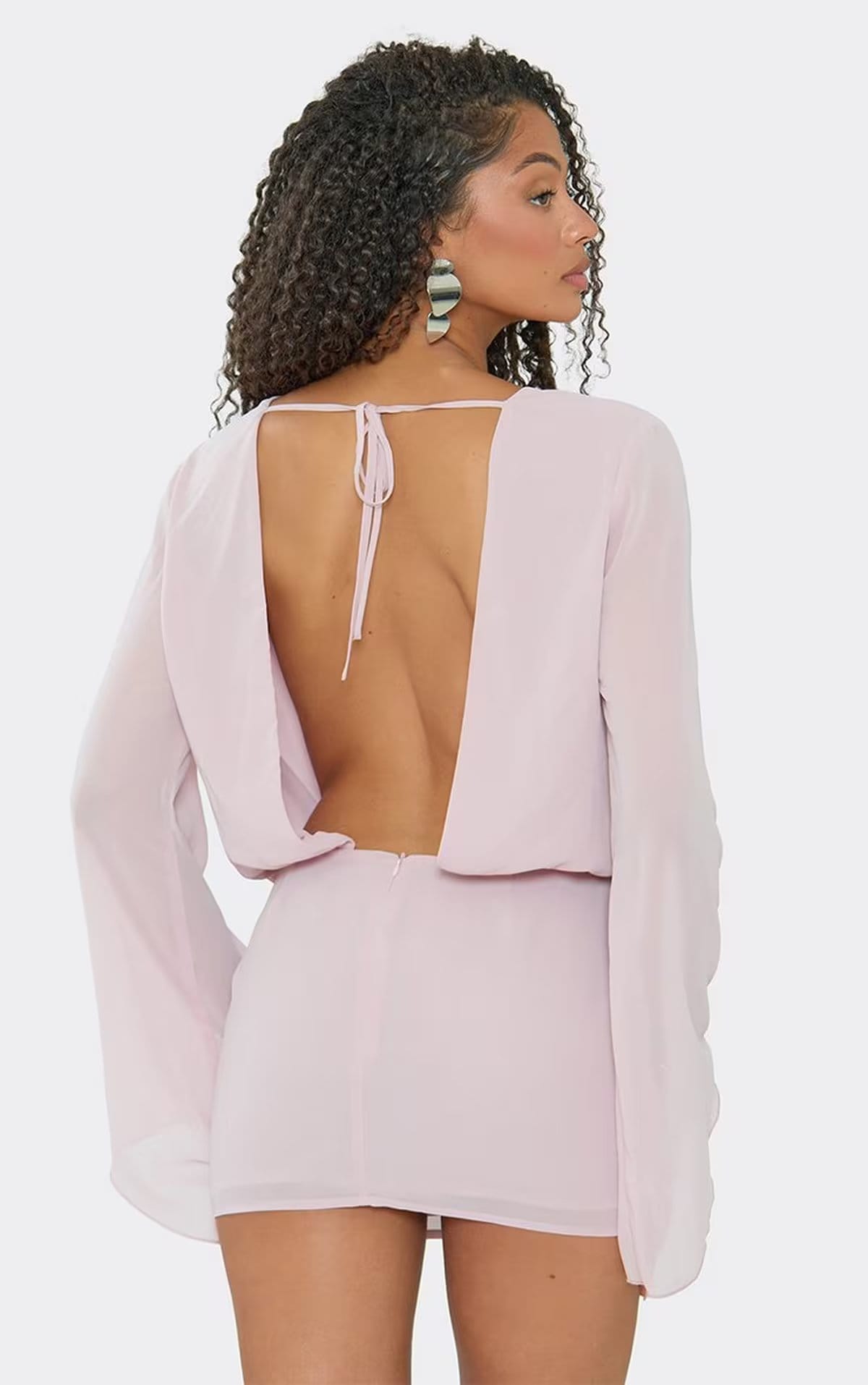EGO Pink Chiffon Cowl Neck Mini Dress With Open Back
