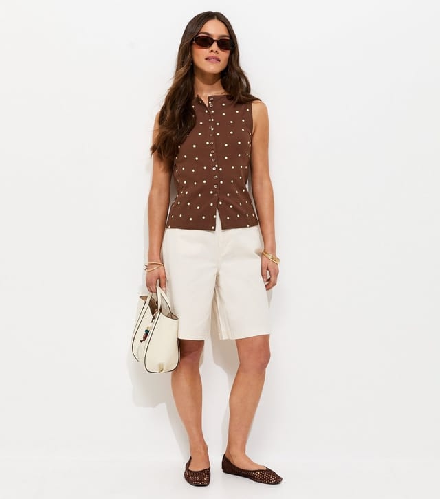 New Look Women's Petite Brown Spot Print Button Through Top New Look - 3