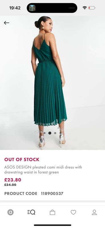 ASOS ASOS Pleated Cami Midi Dress with Drawstring Waist in Forest Green - 1