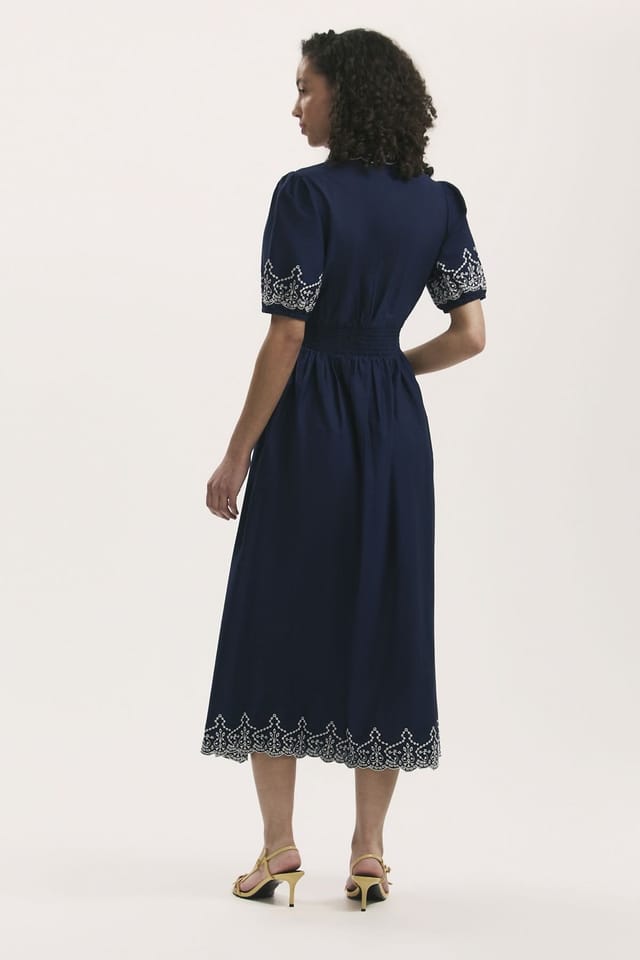 Finery London Finery London Women's Arianna Embroidered Cotton Midi Dress in Dark Navy - 3