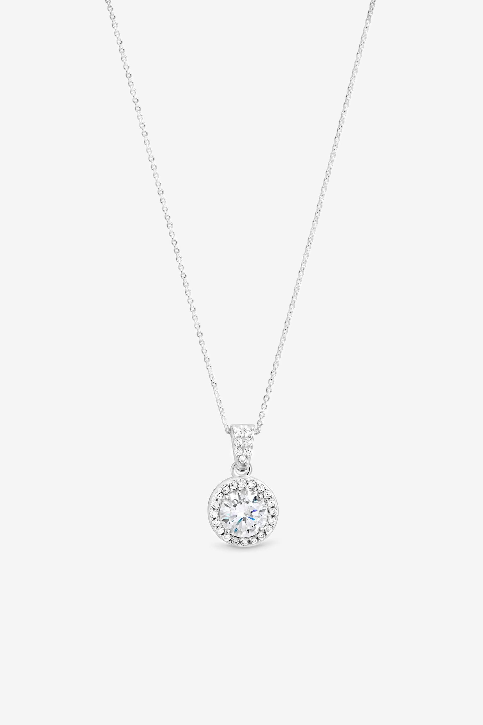 Simply Silver Simply Silver Women's Sterling Silver Plated Clara Halo Pendant - Gift Pouch