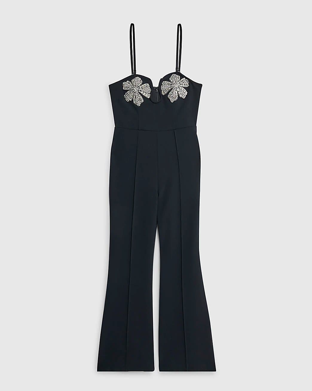 River Island River Island Womens Petite Black Embellished Bandeau Jumpsuit