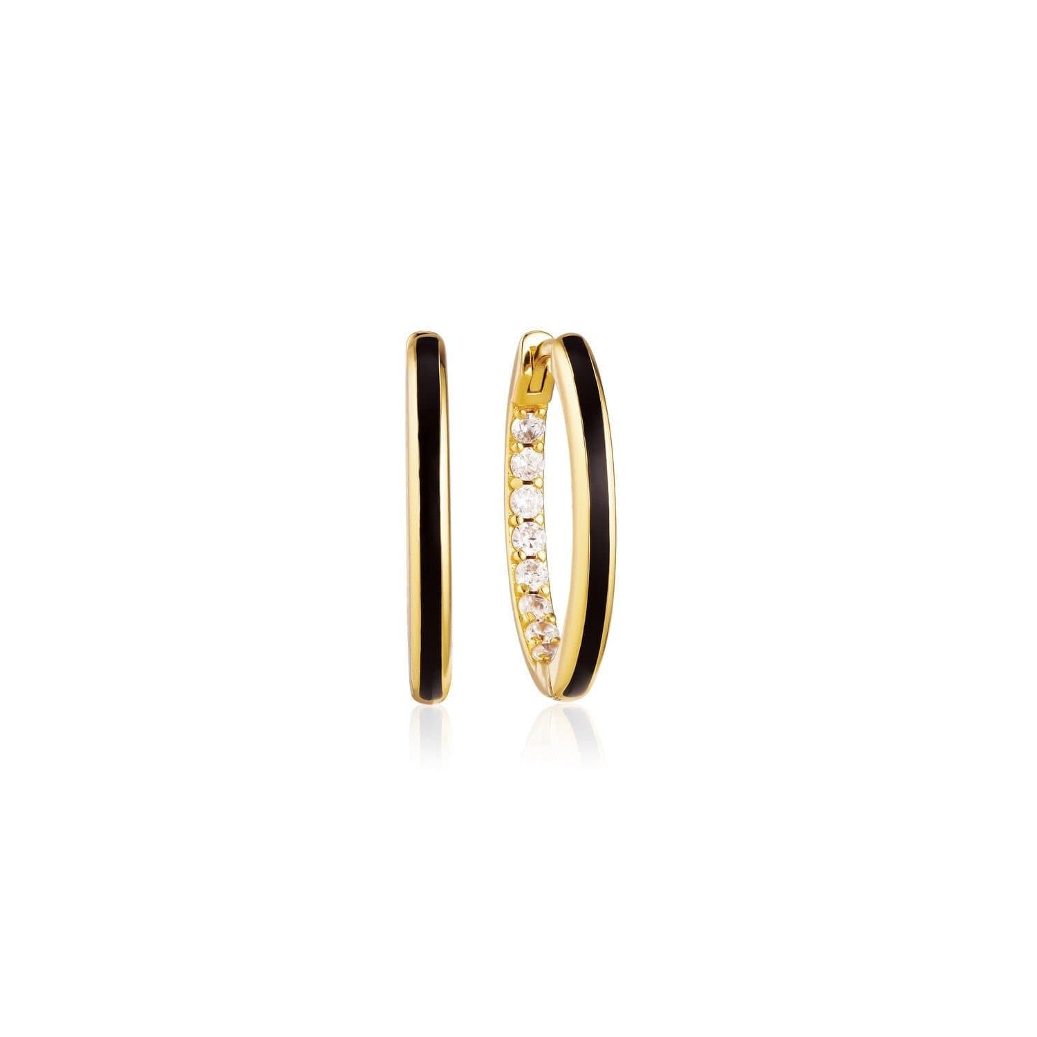 Gold Trip Gold Trip Women's Small Black Enamel Hoop Earrings in Gold