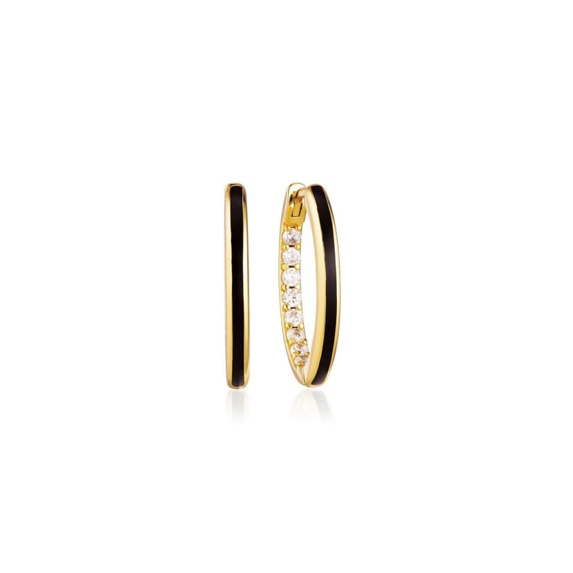 Gold Trip Gold Trip Women's Small Black Enamel Hoop Earrings in Gold - 1