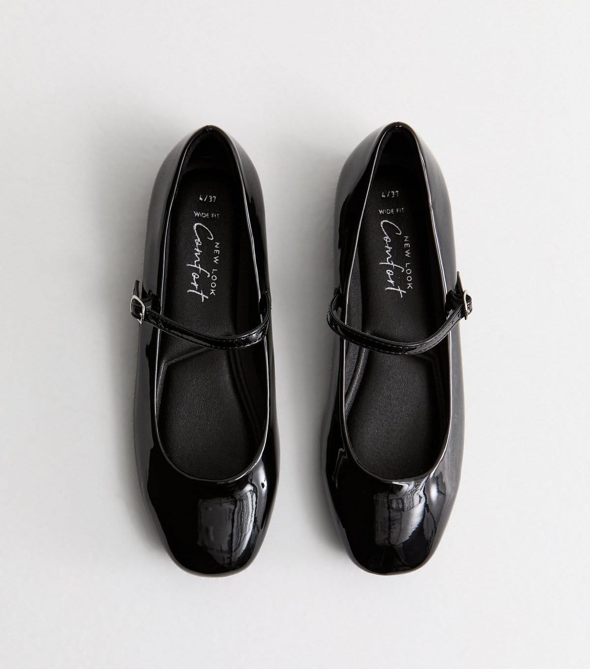 New Look Women's Wide Fit Black Patent Mary Jane Strappy Ballerina Pumps New Look - 1