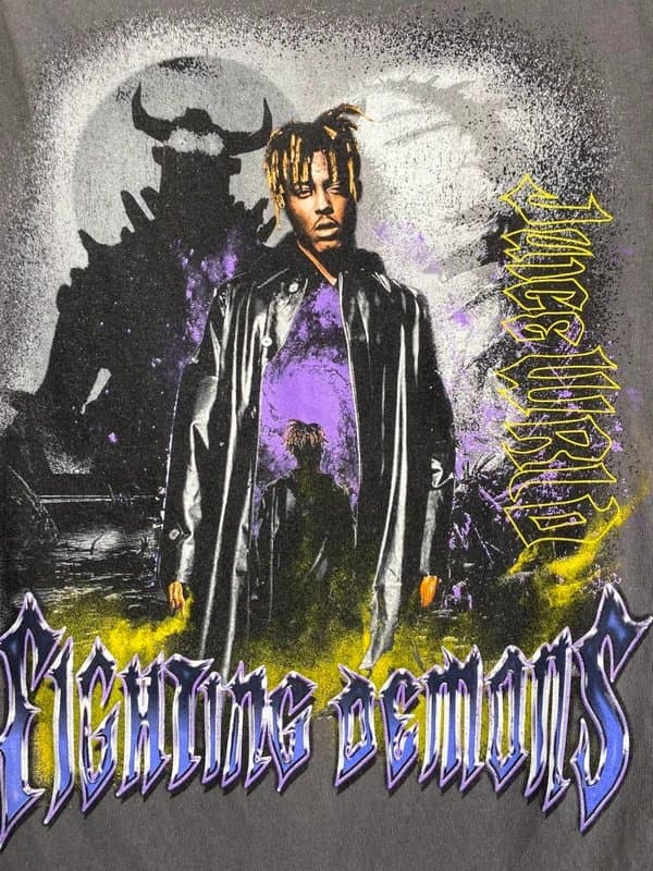 JUICE WRLD Juice WRLD Fighting Demons Graphic T-Shirt Grey Men’s Medium Band Rap Hip Hop Tee