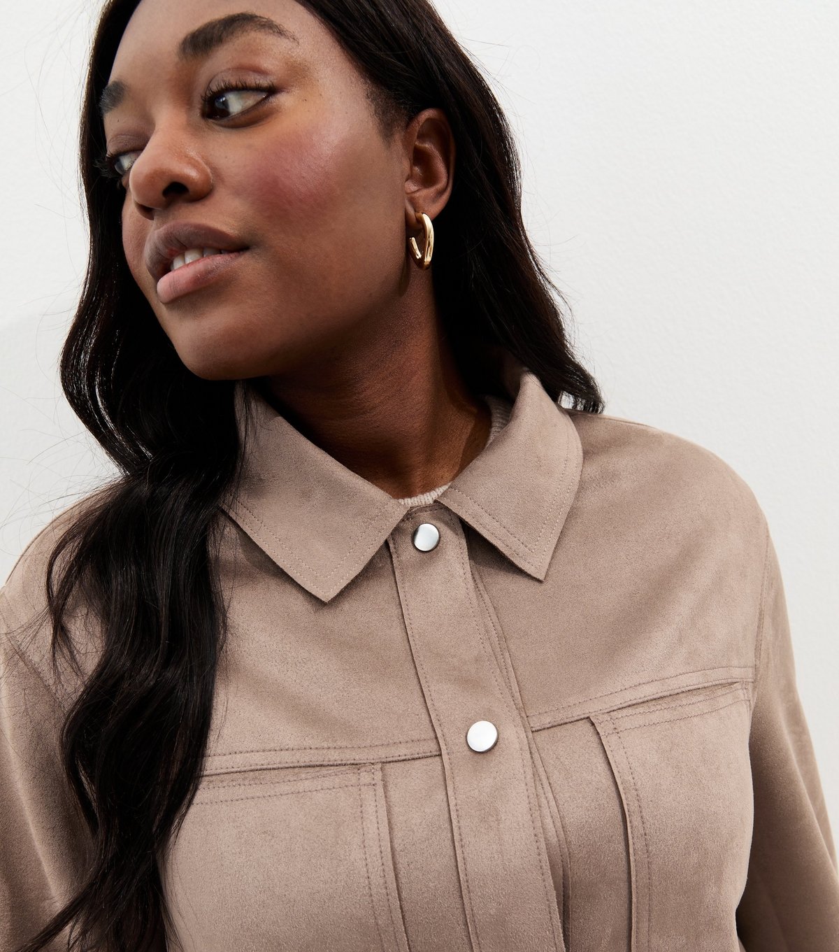 New Look Women's Plus Size Mink Faux Suede Shacket Curves New Look - 3