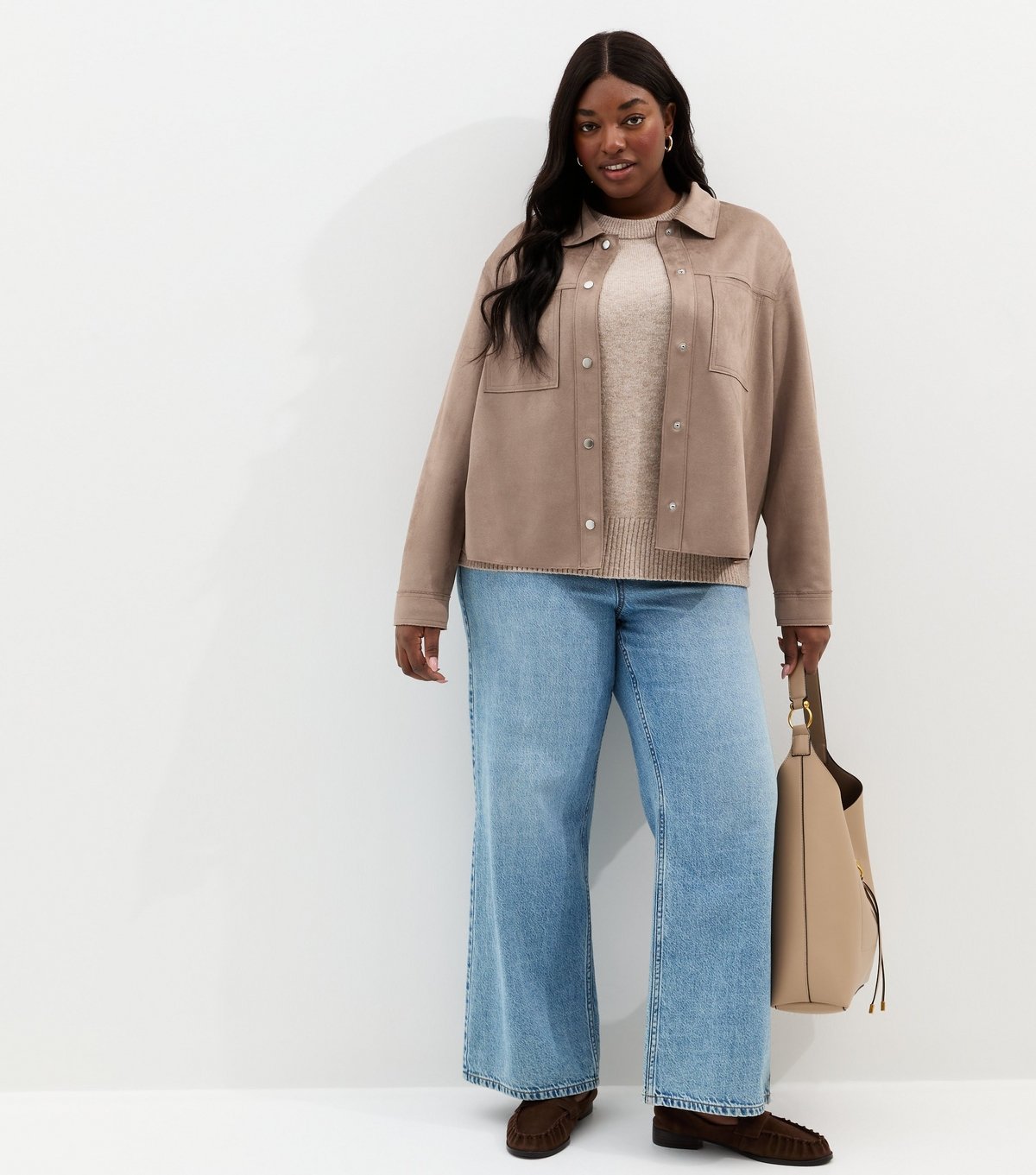 New Look Women's Plus Size Mink Faux Suede Shacket Curves New Look - 4