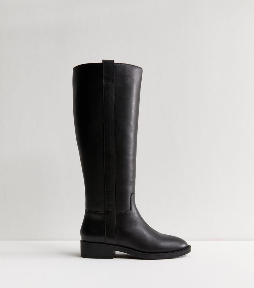 New Look Women's Black Leather Knee High Riding Boots New Look - 1