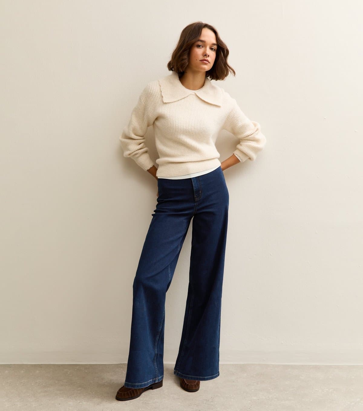 New Look New Look Dark Blue High Waist Stretch Denim Wide Leg Jeans