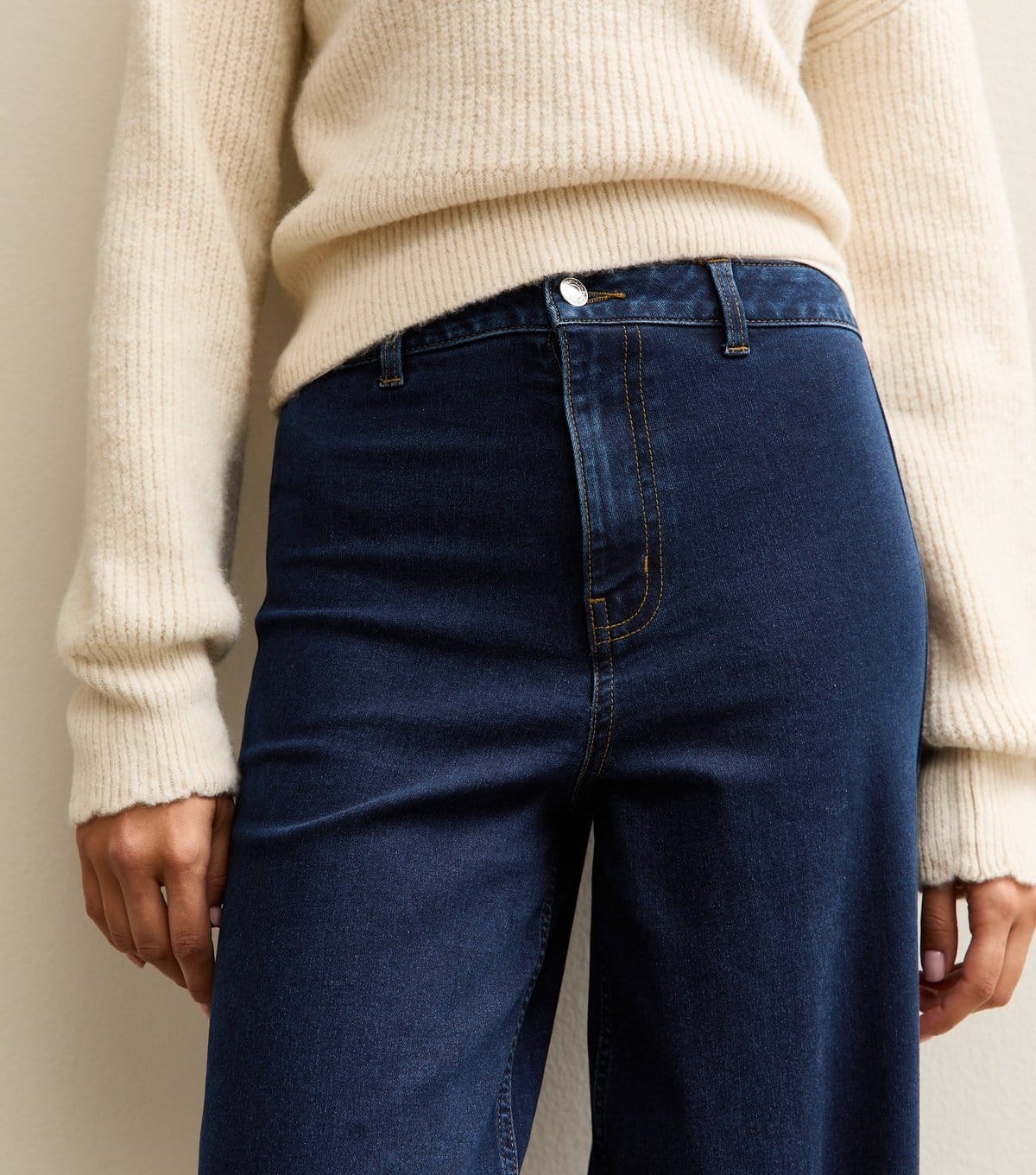 New Look Women's Dark Blue High Waist Stretch Denim Wide Leg Jeans New Look - 3