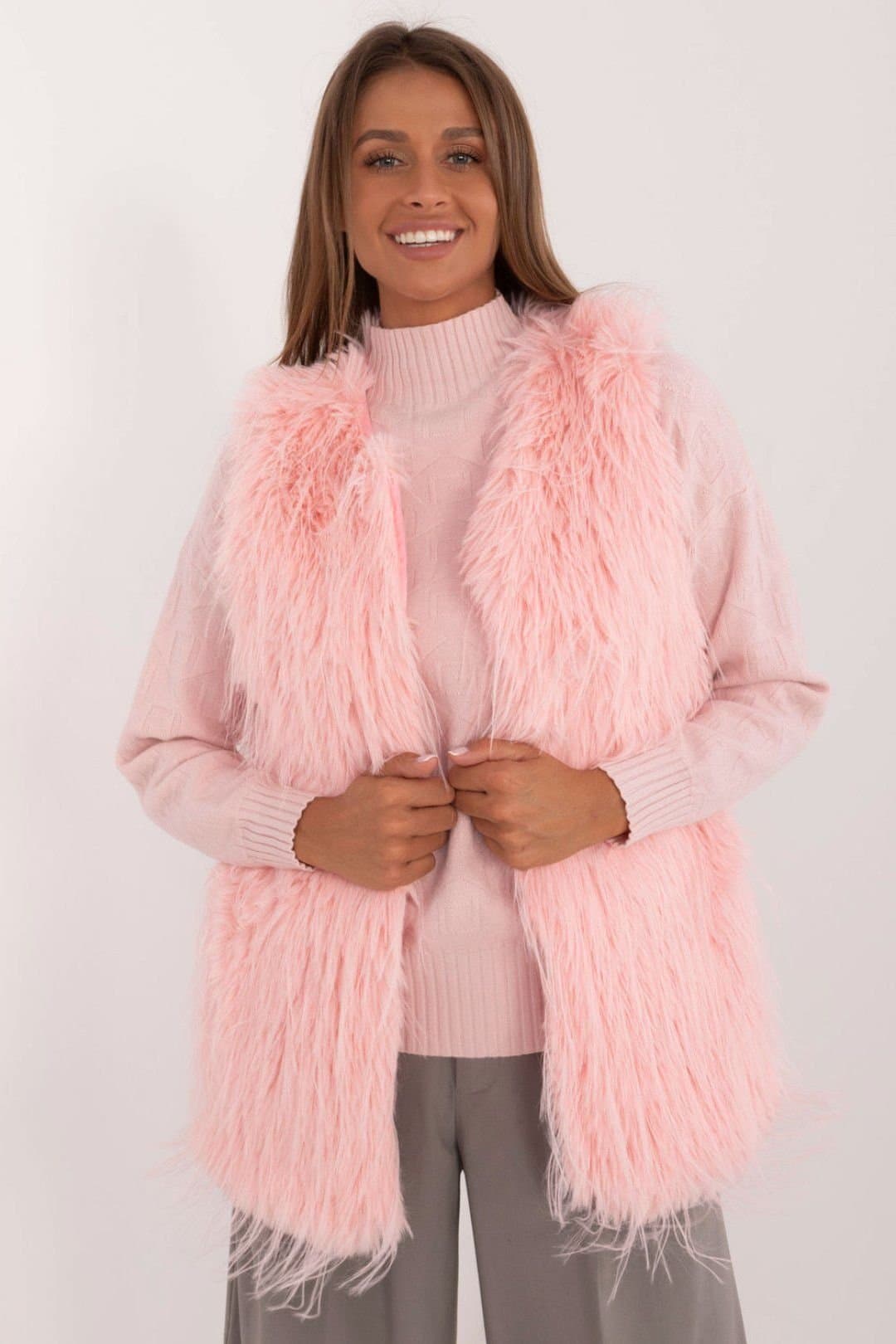 Love Lace Love Lace Women's Casual Hoodless Insulated Faux Fur Vest Style 200337 in Pink
