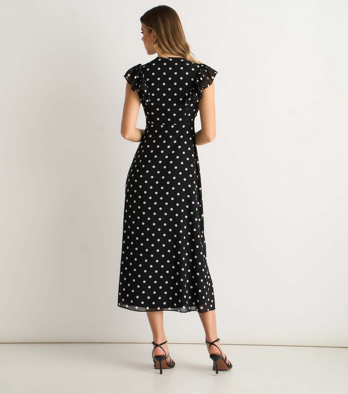 Gini London Women's Black Polka Dot V-Neck Skater Midi Dress Gini London New Look - 4