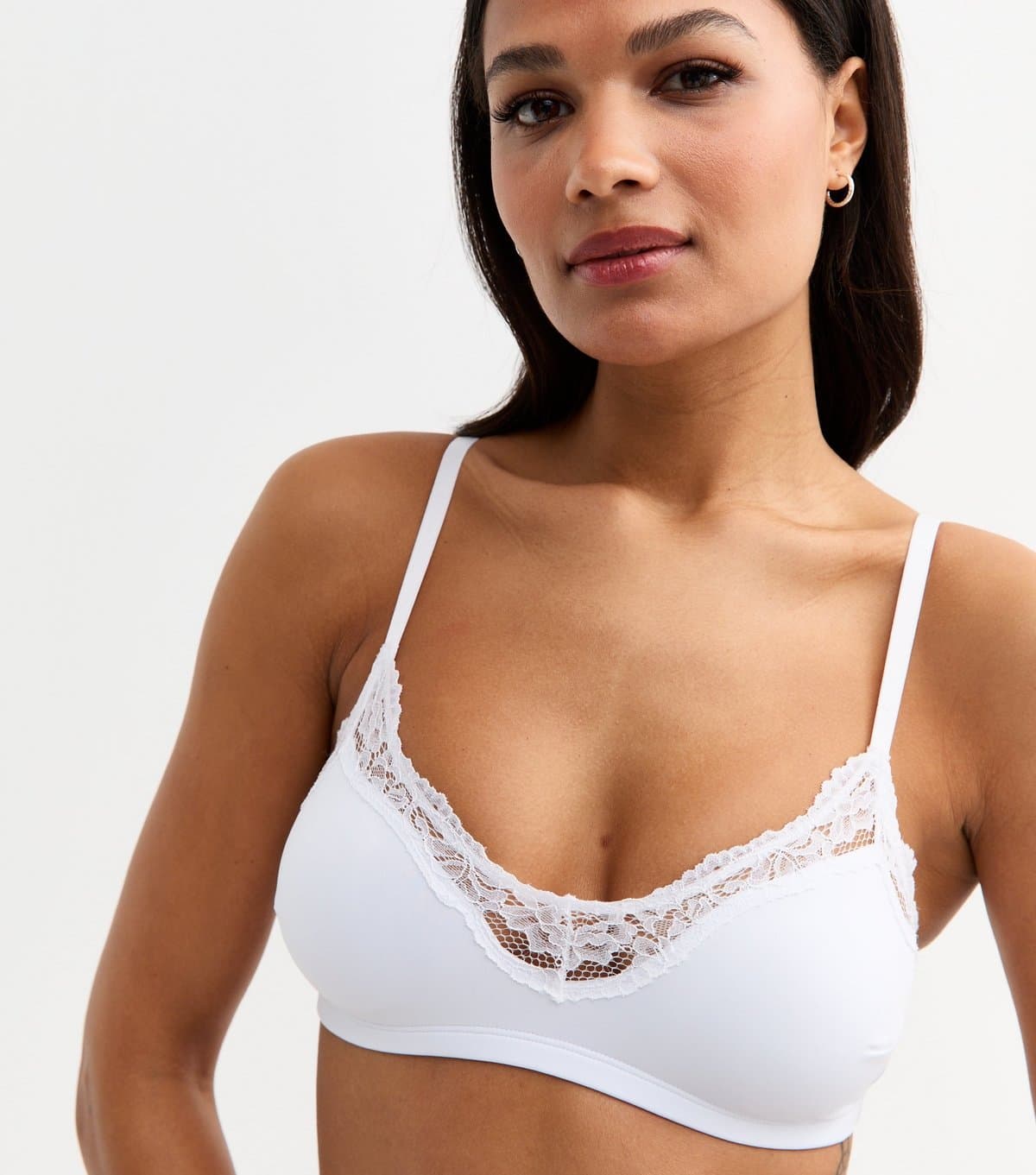New Look Women's White Lace Trim Bralette New Look