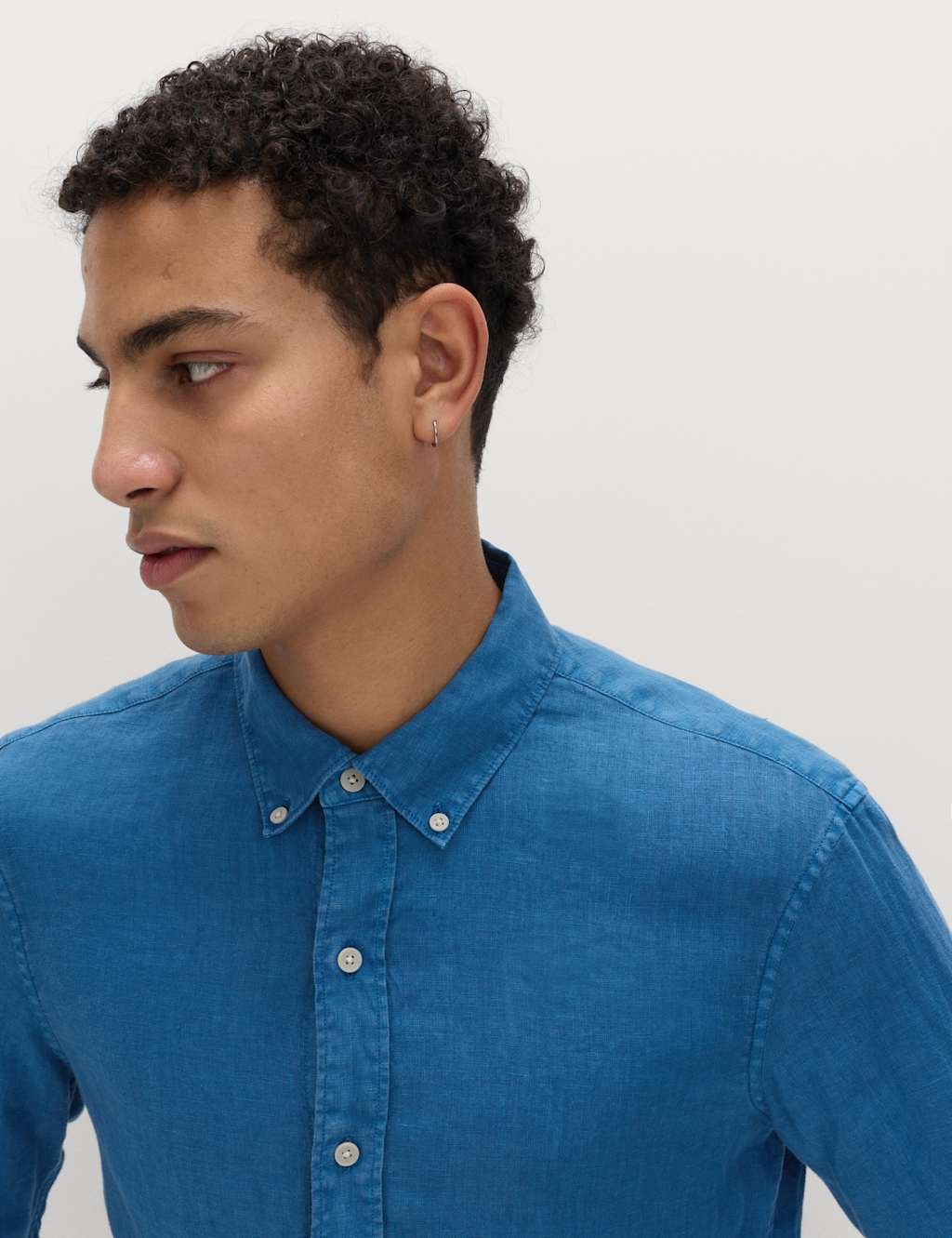 Marks & Spencer M&S Slim Fit Pure Linen Shirt Cobalt - 2