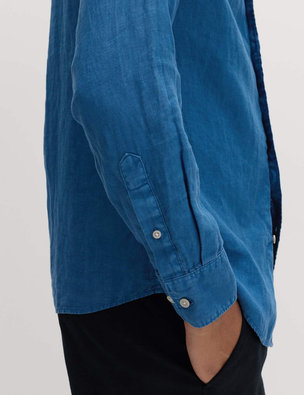 Marks & Spencer M&S Slim Fit Pure Linen Shirt Cobalt - 3