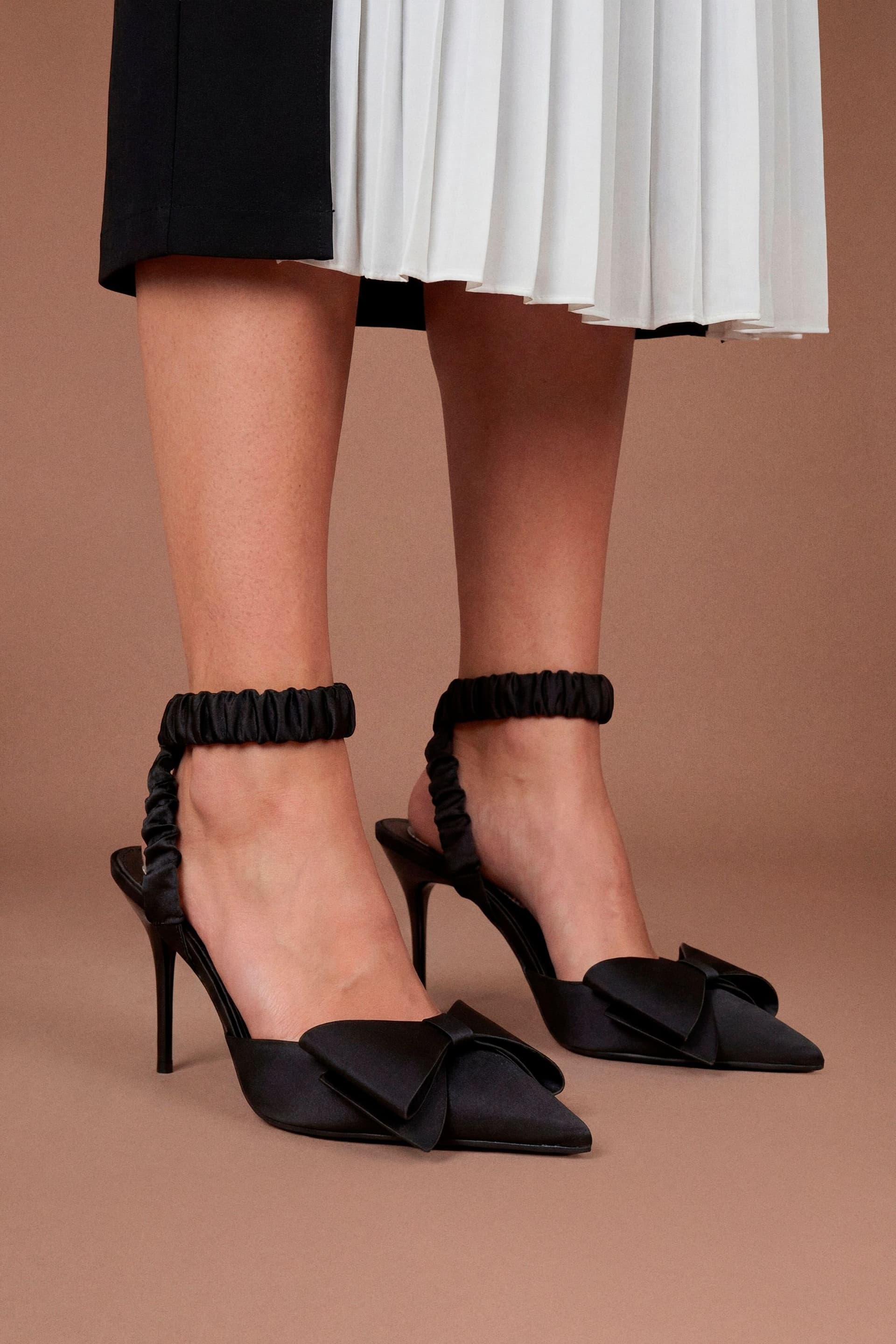 Coast Coast Women's Charlotte Satin Bow Detail Slingback Heeled Court Shoes in Black