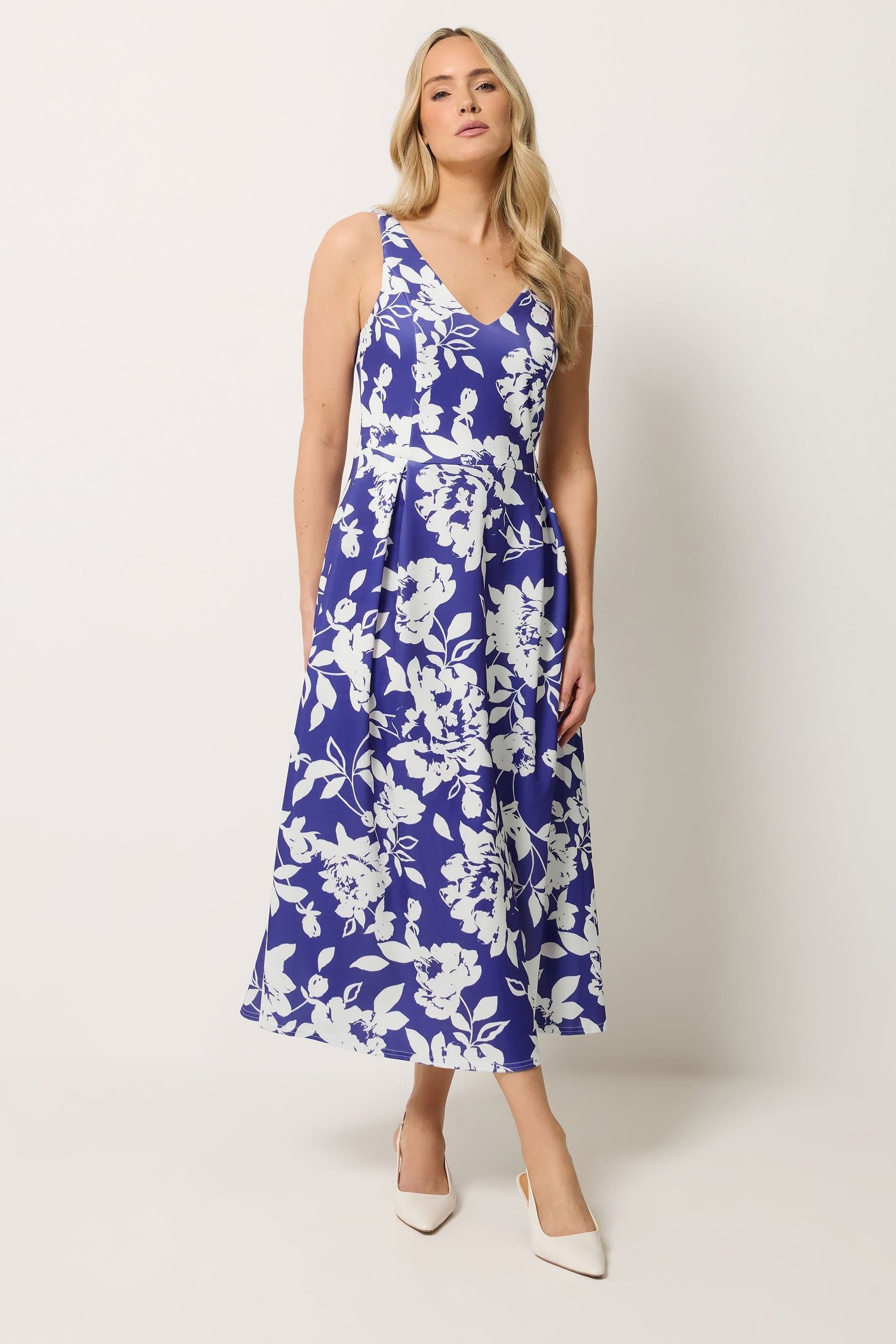 Long Tall Sally Long Tall Sally Women's Tall Floral Pleated Midi Dress in Royal