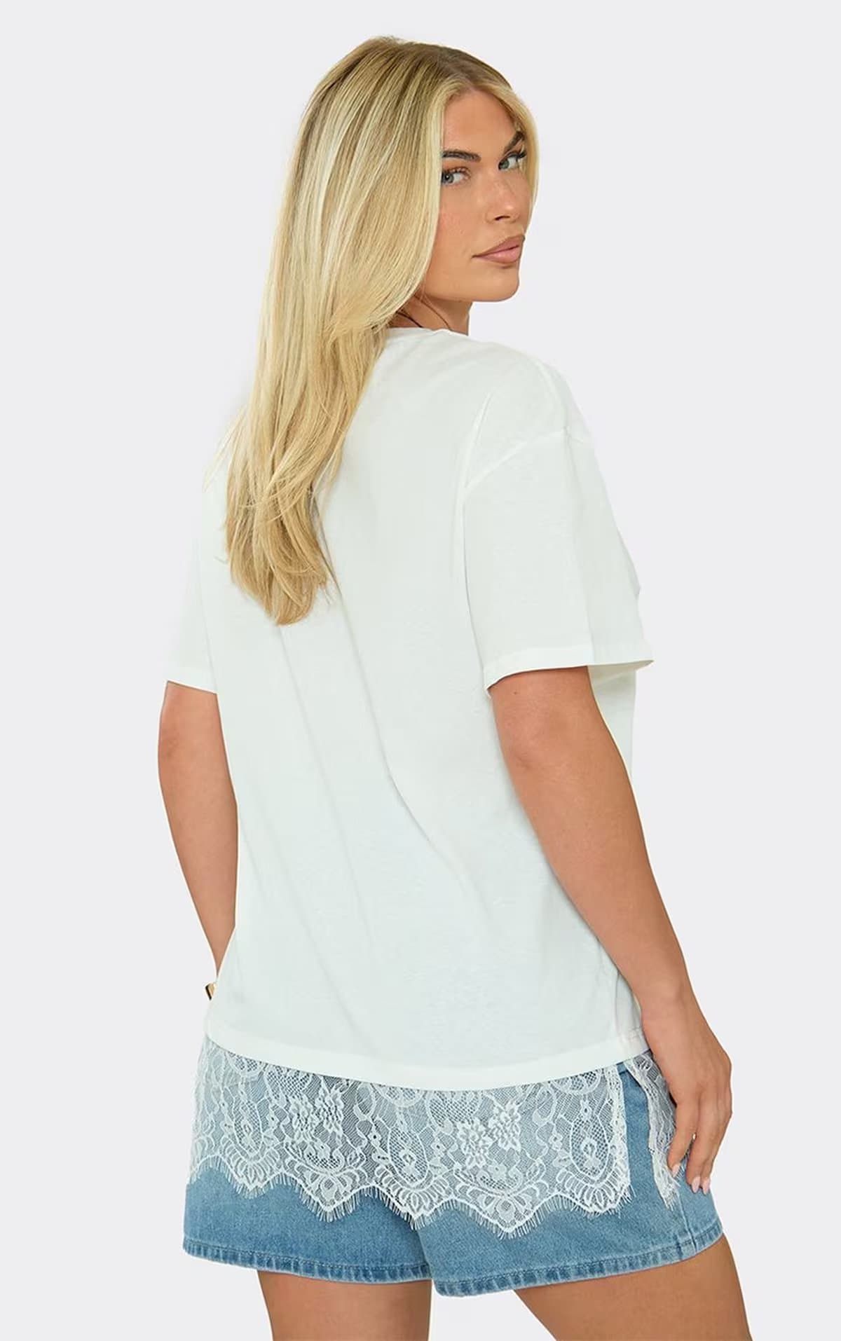 EGO Ego White Crew Neck Lace Trim T-Shirt