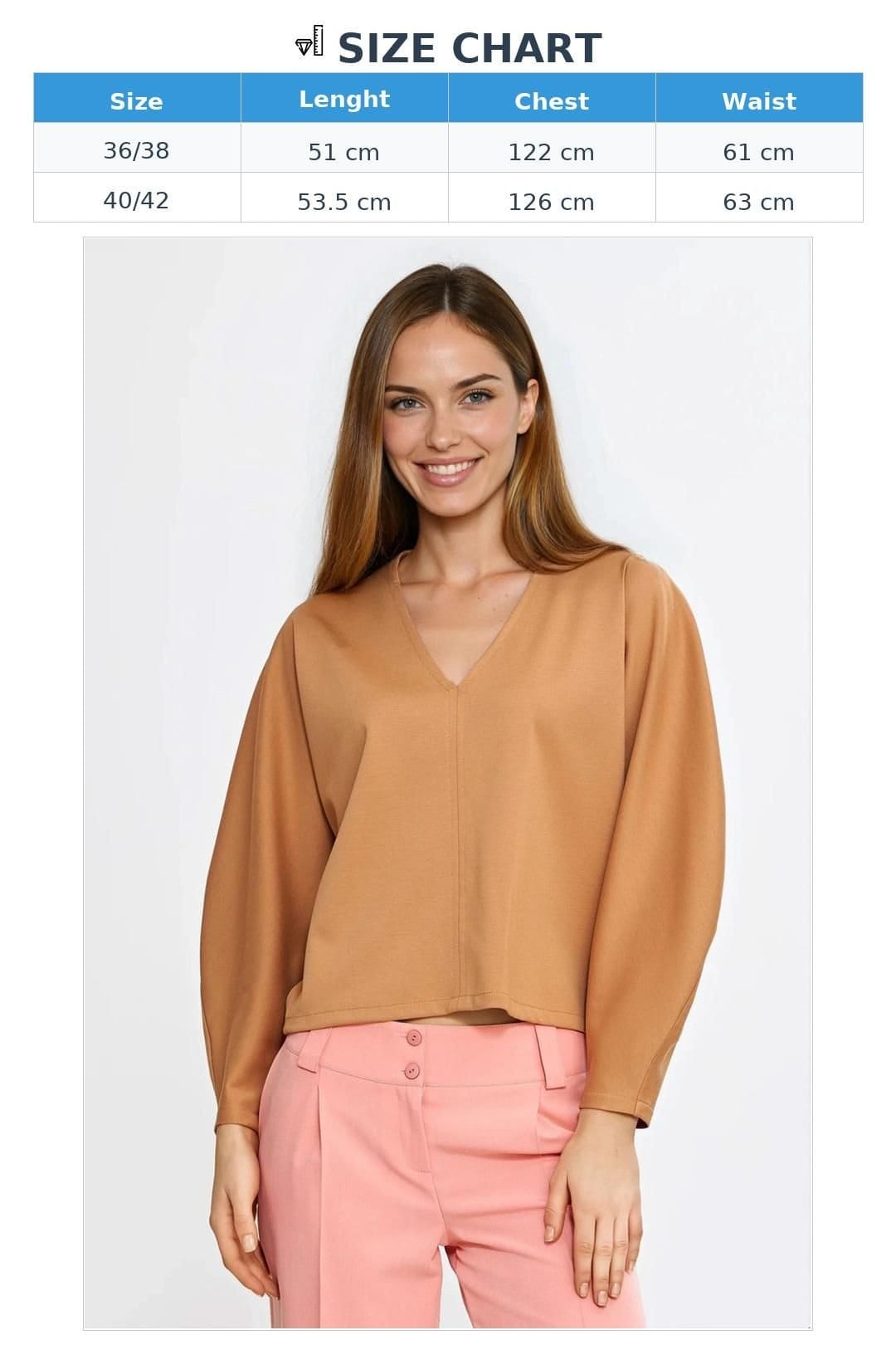 Love Lace Love Lace Women's Oversized V Neck Blouse with Balloon Sleeves Style 221719 in Brown - 4