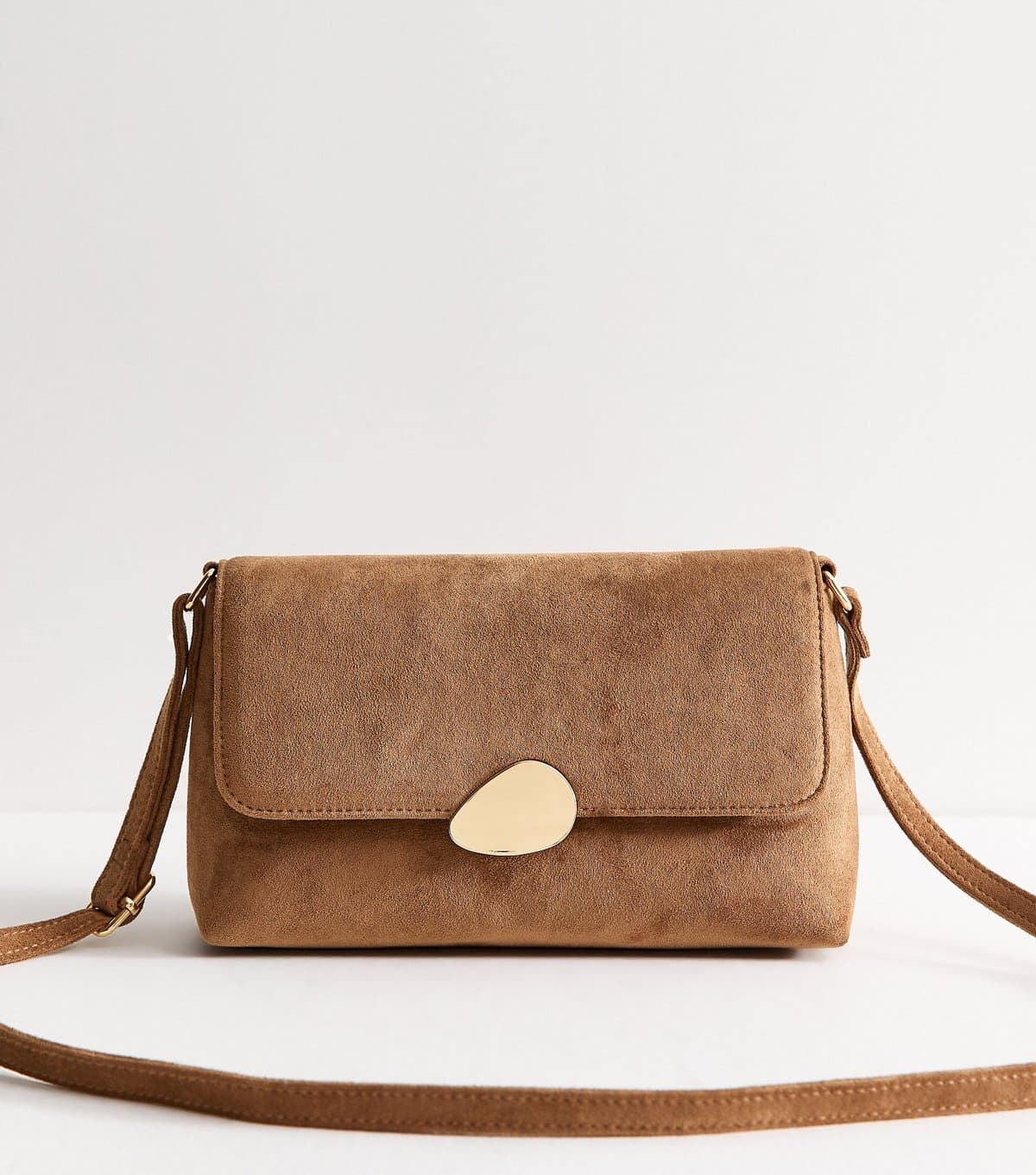 New Look Tan Faux Suede Pebble Clasp Crossbody Bag New Look