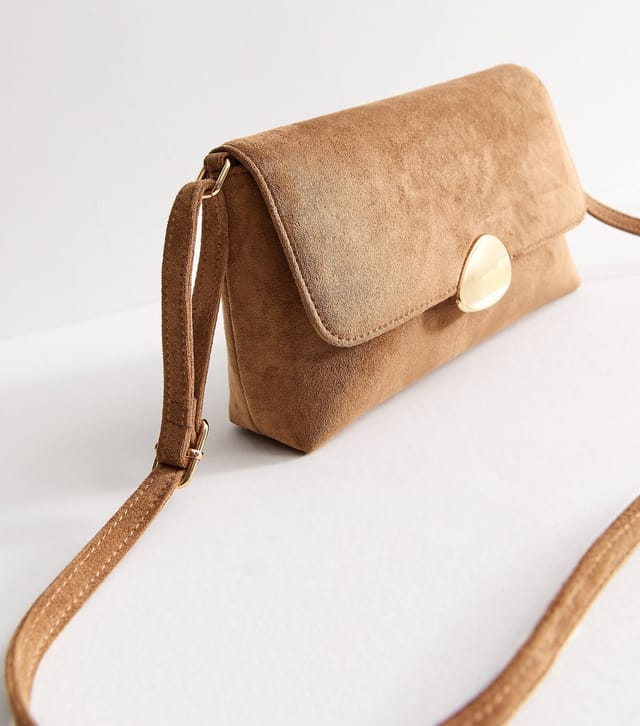 New Look Tan Faux Suede Pebble Clasp Crossbody Bag New Look - 3