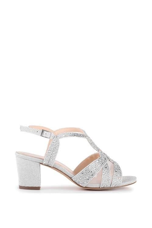 Paradox London Paradox London Women's Glitter 'Nadia' Wide Fit Block Heel Sandals in Silver