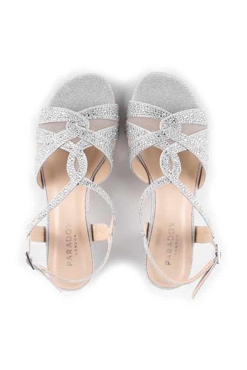 Paradox London Paradox London Women's Glitter 'Nadia' Wide Fit Block Heel Sandals in Silver - 3