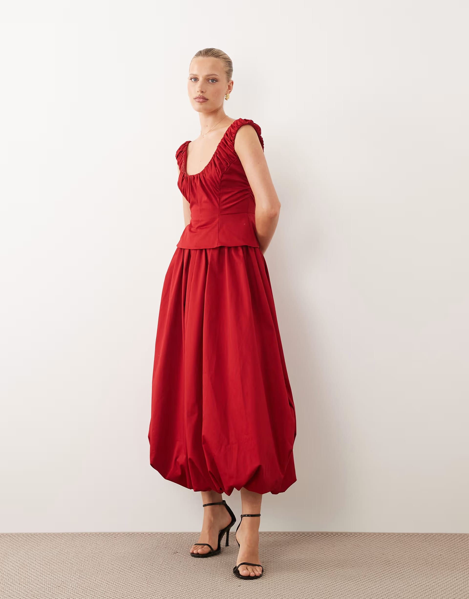 ASOS Red Satin Peplum Midi Dress