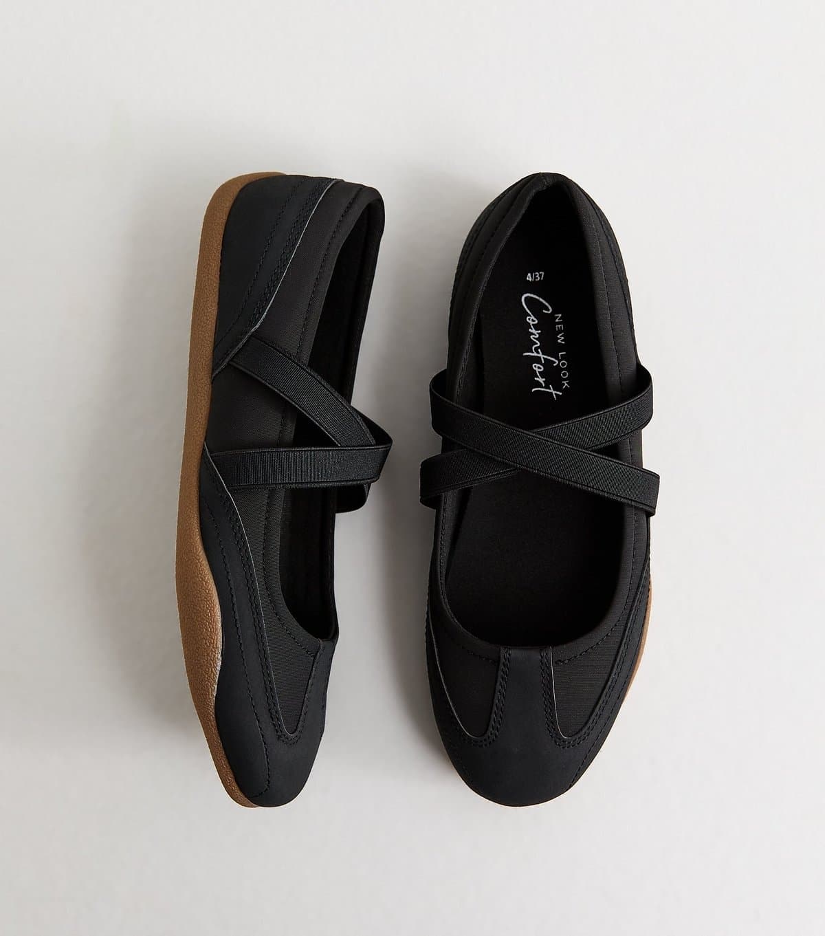 New Look Women's Black Faux Leather Sports Ballet Flats Vegan New Look